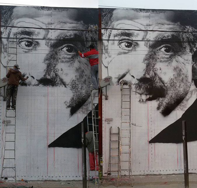 Grafiteiro faz arte em São Paulo homenageando Rubén Aguirre, o Professor Girafales