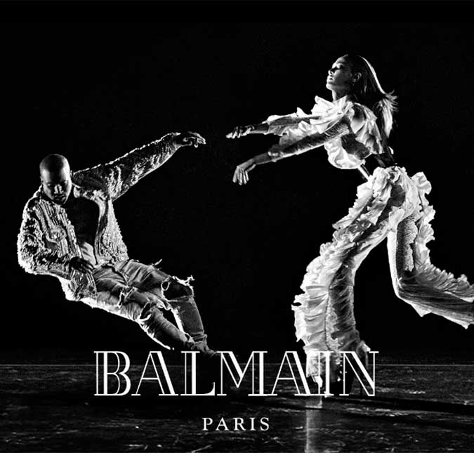 Sem Kim Kardashian, Kanye West posa pela segunda vez para grife <i>Balmain</i>