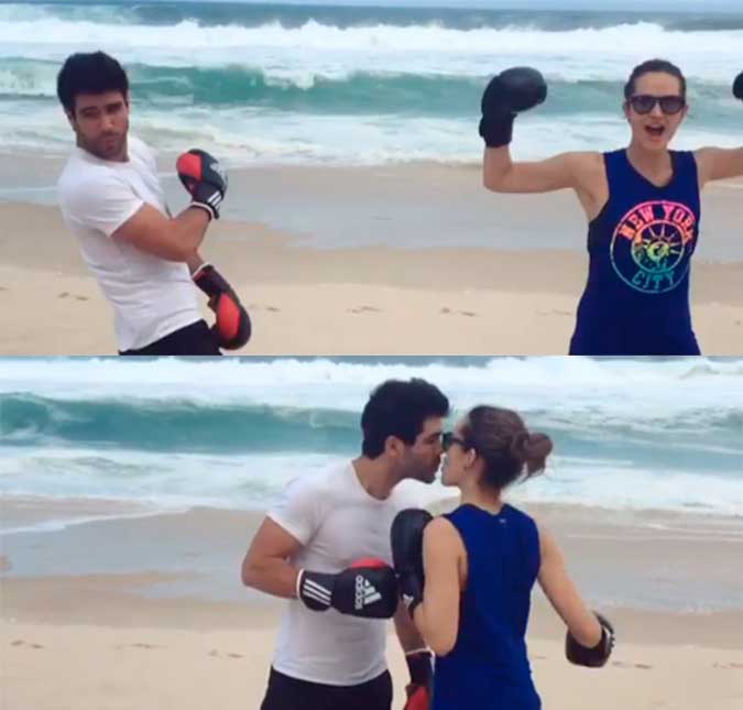 Juliano Laham pratica luta com Juliana Paiva e brinca: <I>Nocauteado de amor</i>!