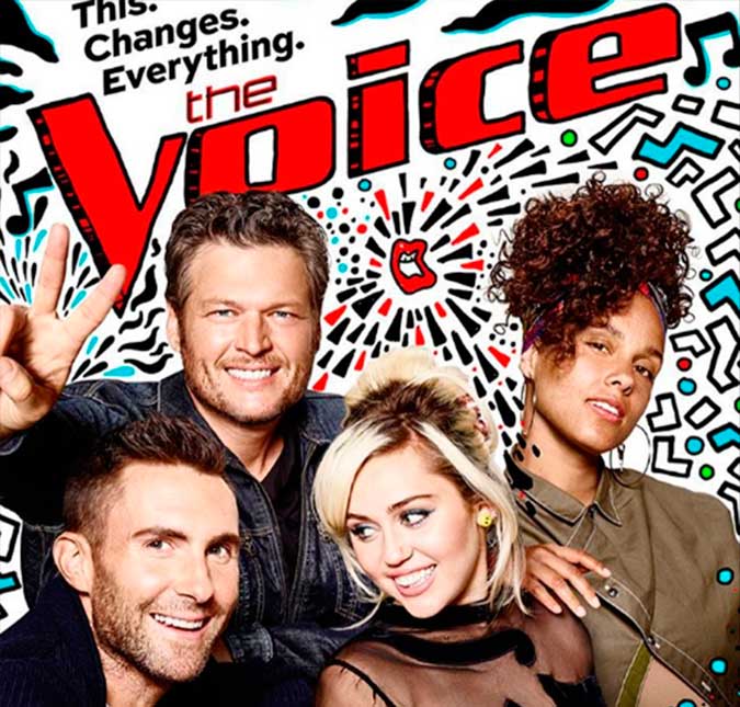 Arrasando! Miley Cyrus e Alicia Keys já aparecem no novo cartaz promocional do <I>The Voice</i> com Blake Shelton e Adam Levine