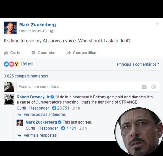 Mark Zuckerberg anuncia vaga e Robert Downey Jr é um dos candidatos. Entenda!