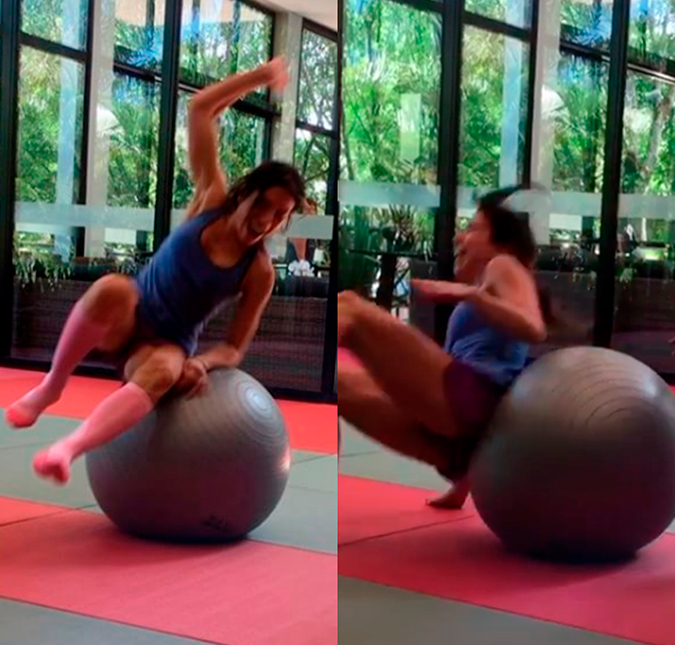 Patricia Abravanel perde o equilíbrio e leva tombo durante exercício físico, assista!