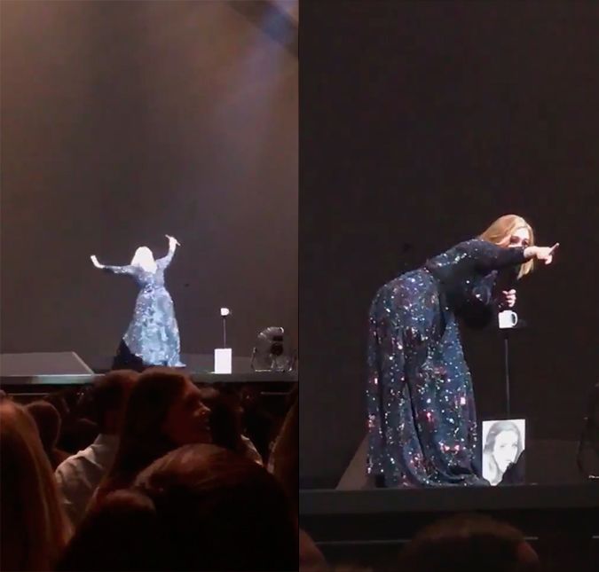 Um morcego? Sim, um morcego! Adele estava se apresentando em um show no México, quando viu um morcego voando sobre a plateia. A situação pode parecer ok, se não fosse a reação da cantora ao ver o animal dentro do teatro. Assim que o viu, Adele saiu correndo com passinhos curtos e os braços para cima, como se estivesse fugindo, de vestido e saltos altos. Deu meia volta, imitou com os braços um pássaro e, gargalhando, disse: - Tem um morcego ali! Ele está voando sobre a sua cabeça! Ai meu Deus, é mesmo um morcego. Bem-vinda ao México, é verdade, estou muito feliz em estar aqui, mas um morcego? Jesus Cristo!.