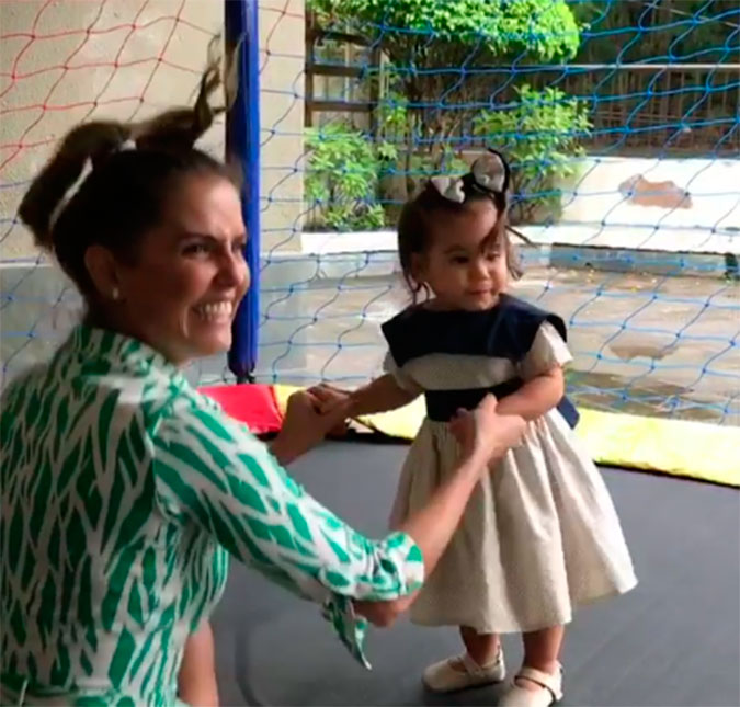 Deborah Secco esbanja fofura ao mostrar filha pulando em cama elástica