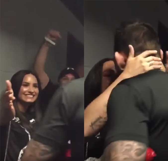 Demi Lovato dá beijinho no brasileiro Guilherme Bomba após luta