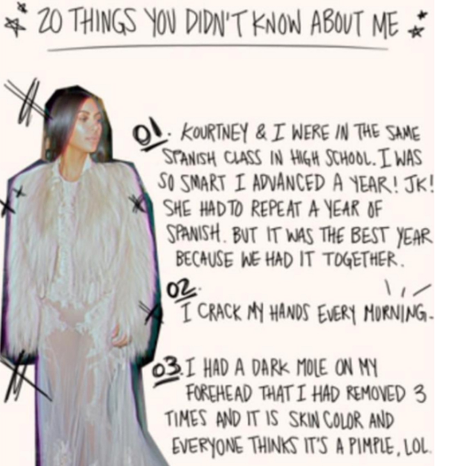 Kim Kardashian revela 20 fatos que você não sabia sobre ela, descubra!