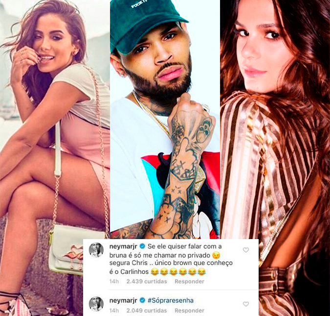 Neymar manda recado ao saber que Chris Brown seguiu Bruna Marquezine no <I>Instagram</I>: <I>- Me chama no privado</I>
