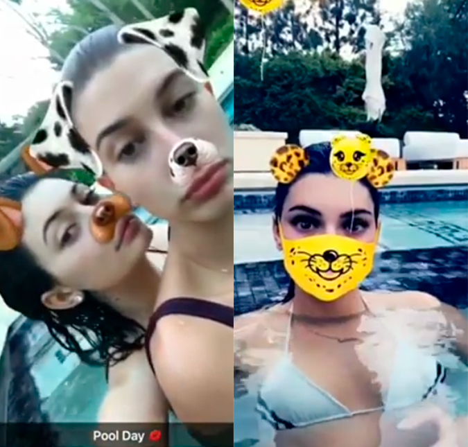Após sofrer roubo, Kendall Jenner curte dia na piscina com a irmã, Kylie Jenner