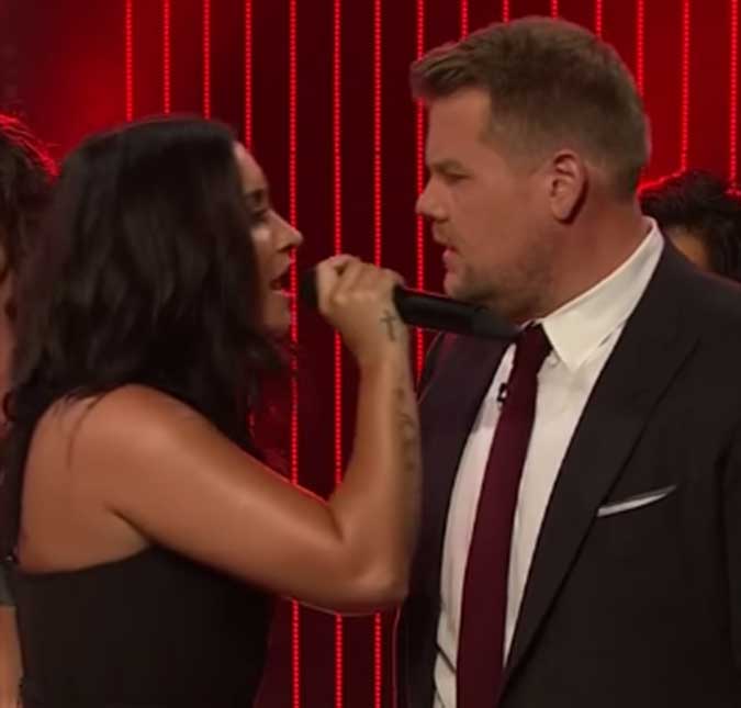 Demi Lovato desafia James Corden em disputa musical de cantoras divas, assista!