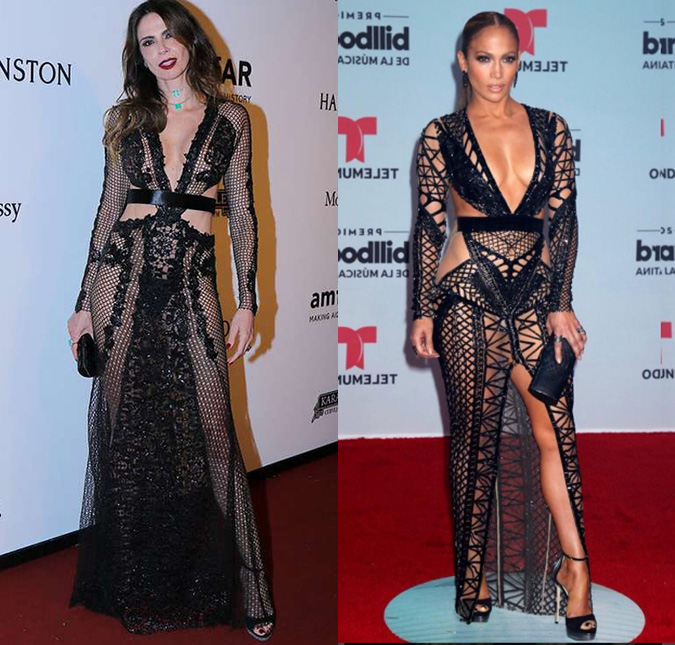 Luciana Gimenez usa vestido parecido com o que Jennifer Lopez usou na mesma noite, compare!