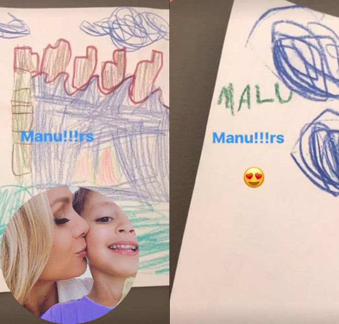 Filho de Eliana faz desenho para a irmãzinha, Manuela