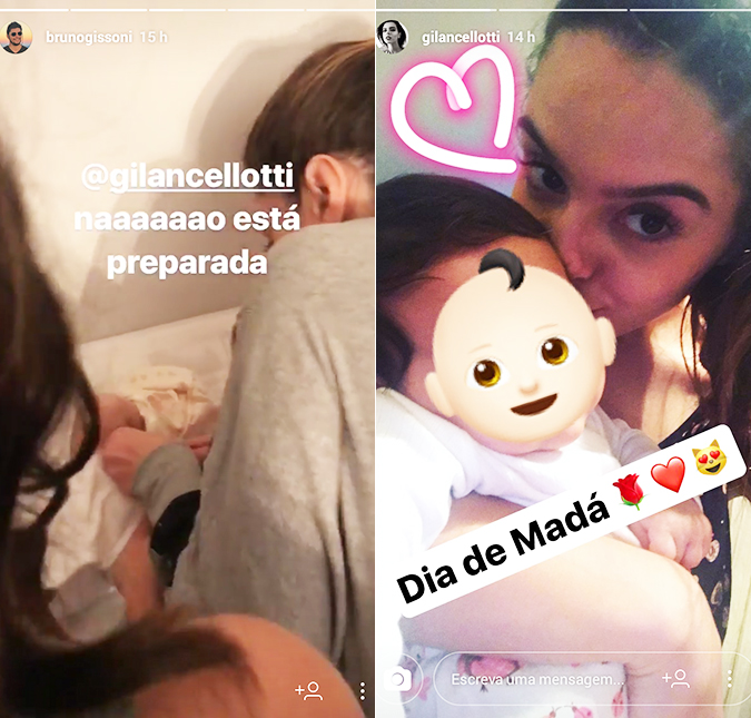 Giovanna Lancellotti troca fralda da filha de Yanna Lavigne e Bruno Gissoni faz graça