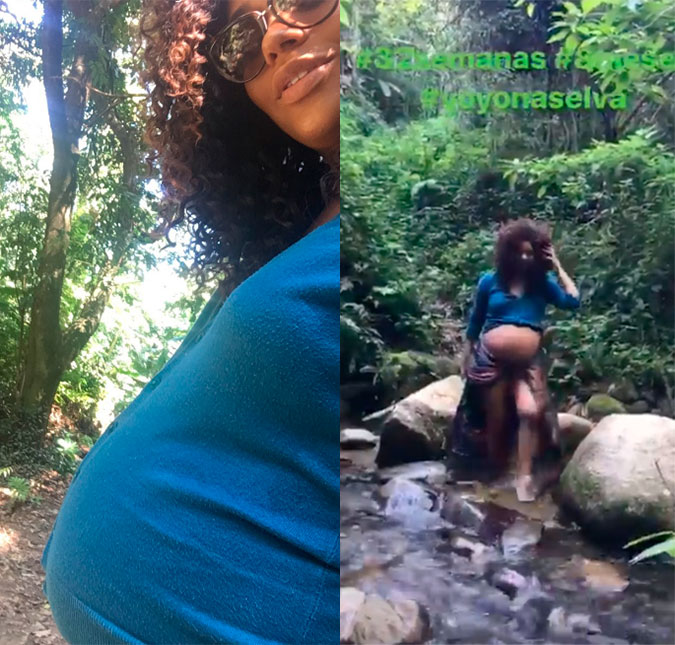 Juliana Alves, grávida de oito meses, encara desafio na floresta para ensaio fotográfico!