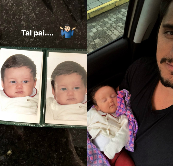 Tal pai, tal filha! Bruno Gissoni prova que Madalena é a cara dele quando bebê, confira!