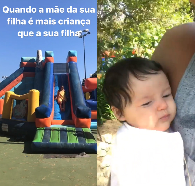 Bruno Gissoni tira sarro de Yanna Lavigne brincando no escorregador, confira!