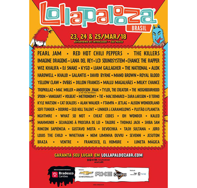 Saiu! Lana Del Rey, <I>Red Hot Chili Peppers</I> e mais artistas estão confirmados na <I>lineup</I> do <I>Lollapalooza</I> 2018!