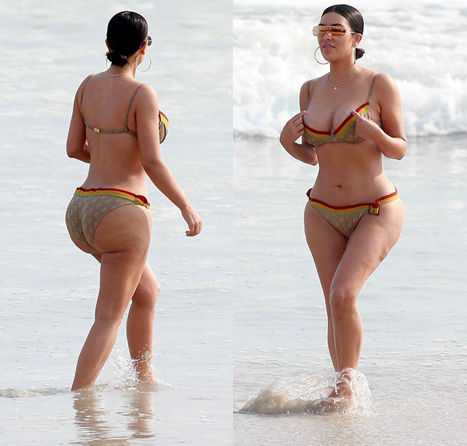 Kim Kardashian fica chateada após ver fotos de seu corpo viralizando na <I>internet</I>