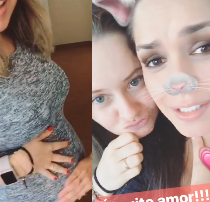 Mariana Bridi, esposa de Rafael Cardoso, mostra barrigão e ganha roupas de grávida da amiga Thaís Fersoza