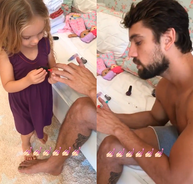 Rafael Cardoso deixa filha de três anos pintar suas unhas e o resultado não poderia ser melhor, confira!