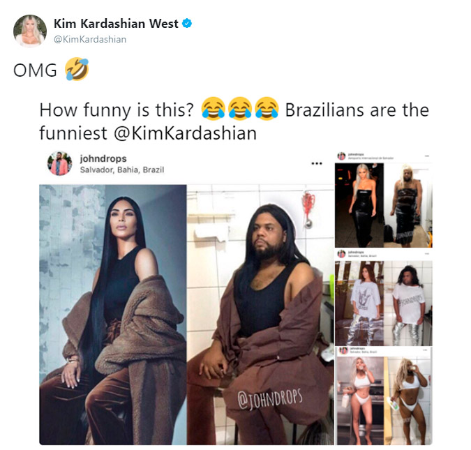 Kim Kardashian reage às fotos de influenciador brasileiro que fez paródia de seus cliques