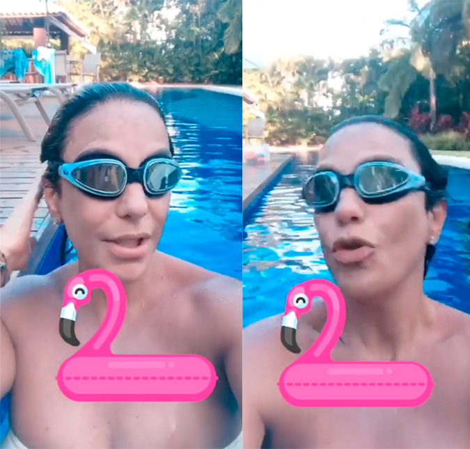 Na reta final da gravidez de gêmeas, Ivete Sangalo faz natação: <i>1100 metros para ficar bem nadadorinha</i>