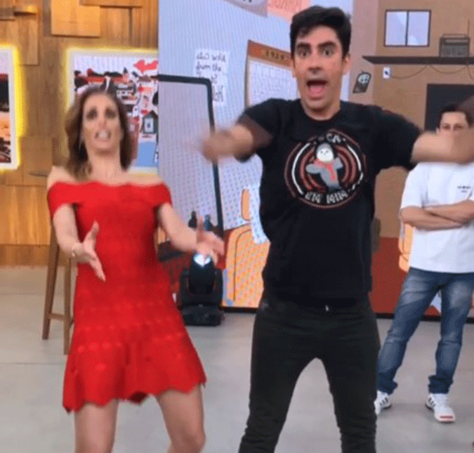 Marcelo Adnet dá tapa no rosto de Ana Furtado durante programa