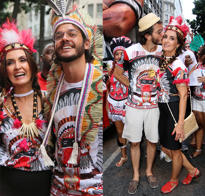 Fátima Bernardes curte bloco com Túlio Gadêlha, que se declara: <i>Quem tira onda é ela</i>