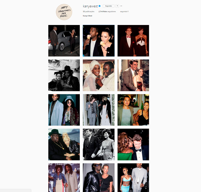 Kanye West levanta suspeitas de novo surto ao passar mais de nove horas publicando fotos no <i>Instagram</i> em homenagem ao Dia dos Namorados