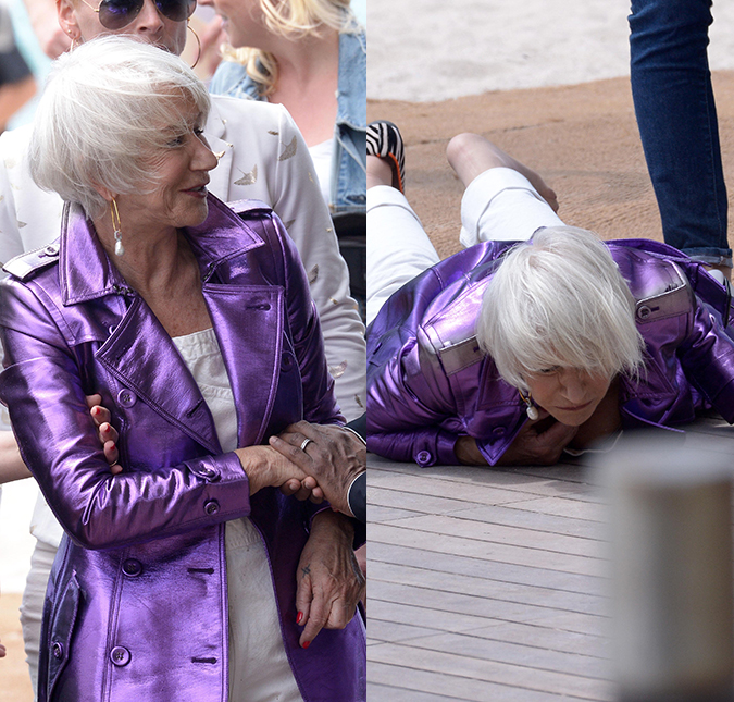 Helen Mirren leva um tombo daqueles durante <i>Festival de Cannes</i>!