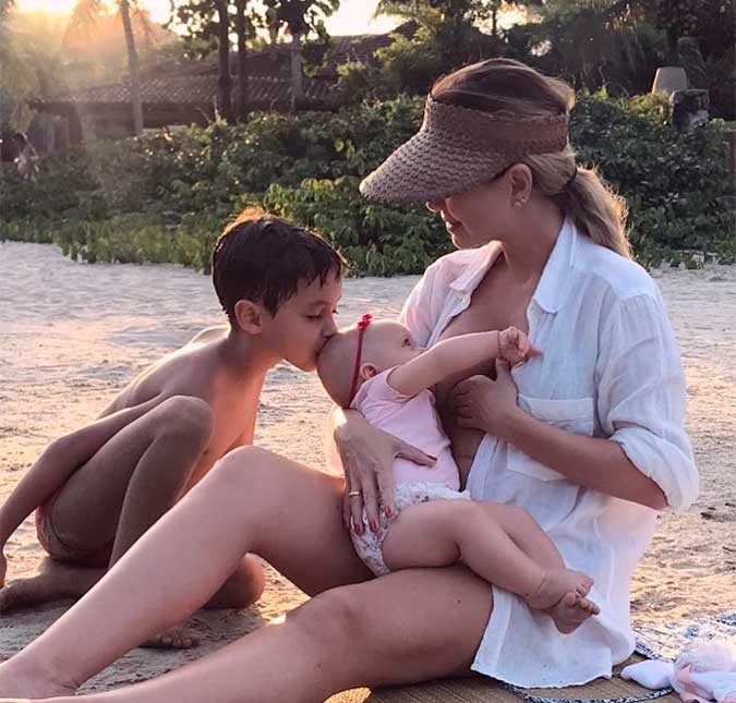Eliana posa com os filhos e amamentando: <I>Minha definição de paraíso</i>