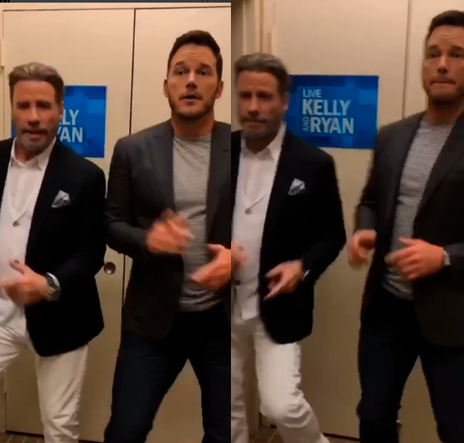 John Travolta e Chris Pratt fazem dança divertida em bastidores de programa de TV, veja!