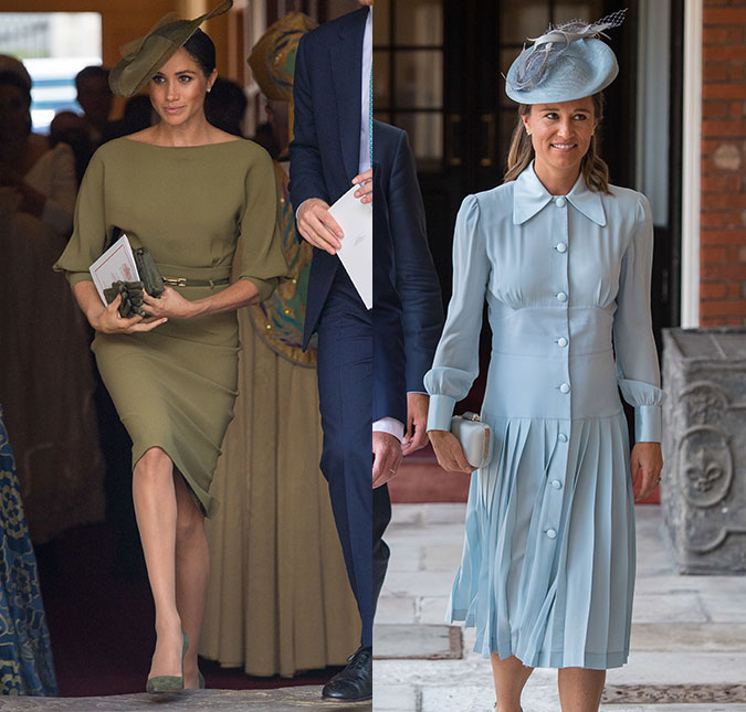 Saiba detalhes dos <i>looks</i> de Meghan Markle e Pippa Middleton no batizado de príncipe Louis!