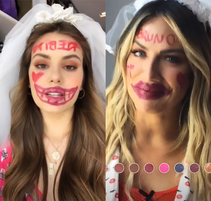 Camila Queiroz e Giovanna Ewbank aparecem rabiscadas de batom após gravação, entenda!