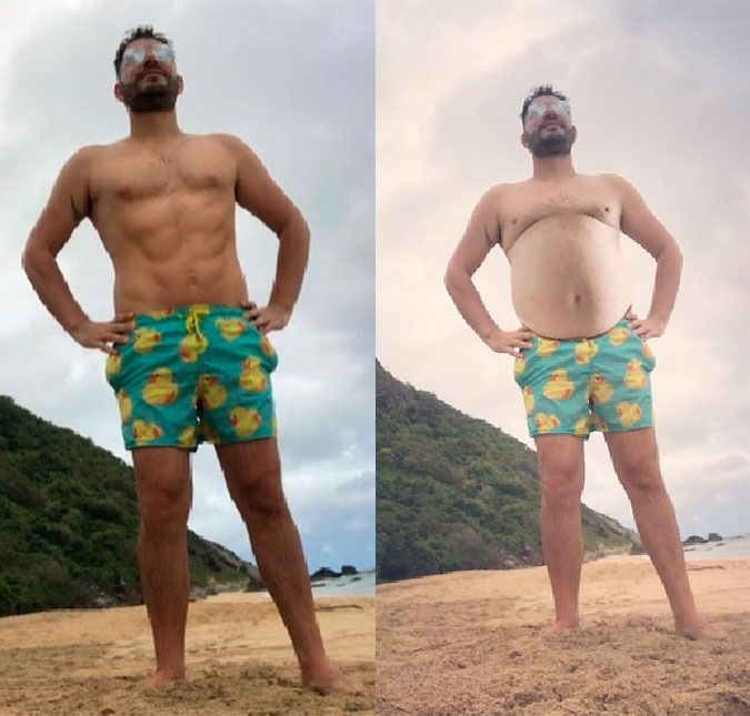 Evaristo Costa mostra foto de seu corpo <I>real</I> e diverte seguidores