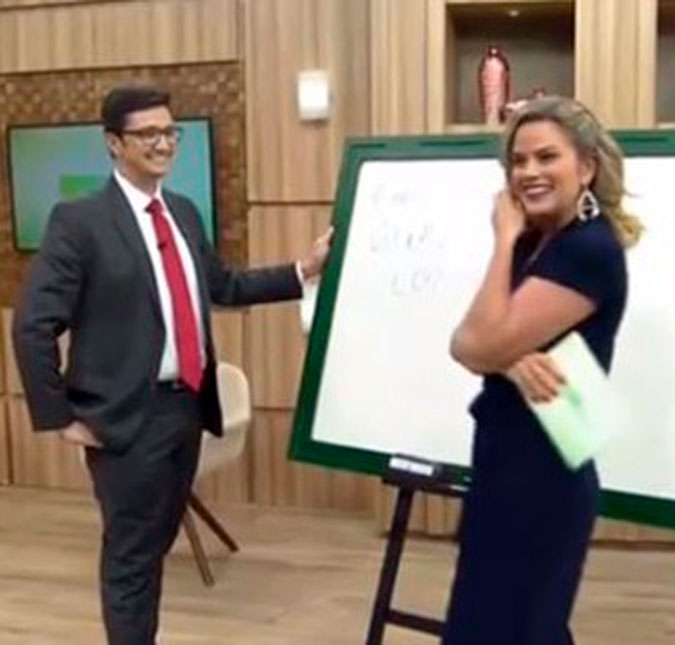 Apresentadora é pedida em namoro ao vivo e diz: <i>- Eu desencalhei, gente!</i>
