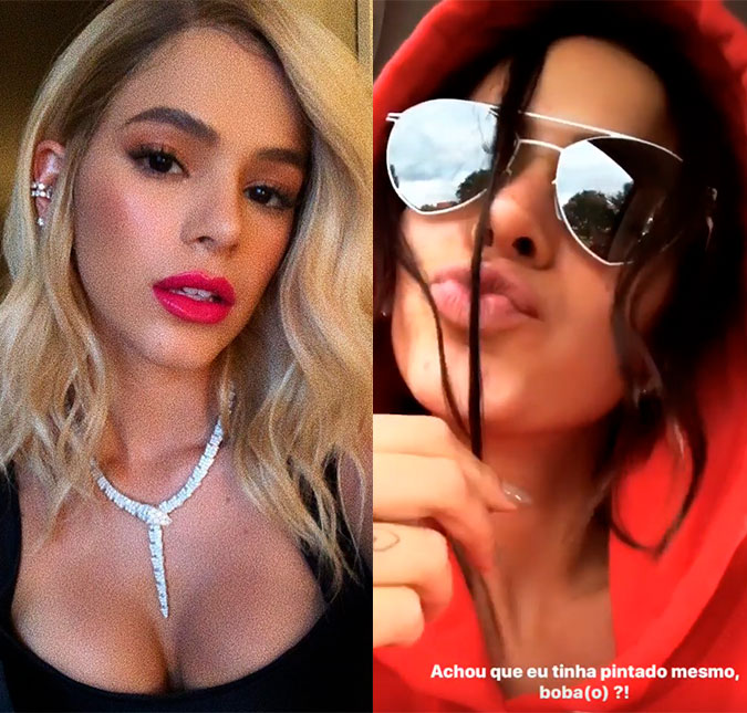 Bruna Marquezine volta a aparecer morena e pergunta: <I>Achou que eu tinha pintado mesmo?</I>