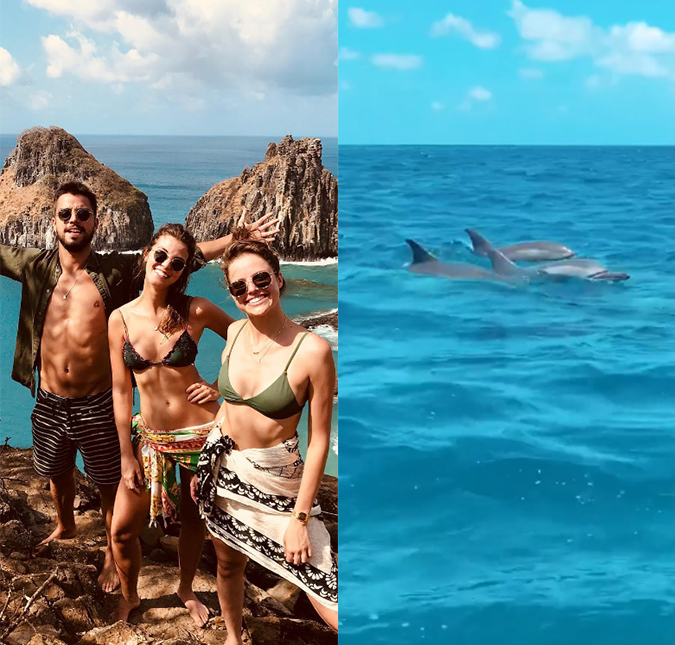 Em viagem com Agatha Moreira, Rodrigo Simas registra golfinhos nadando ao lado deles!