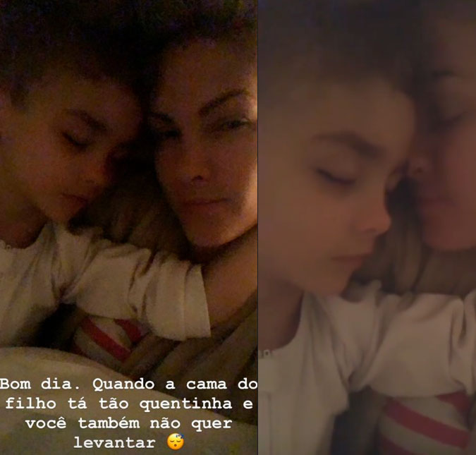 Sem maquiagem, Ana Hickmann mostra rotina matinal para acordar o filho