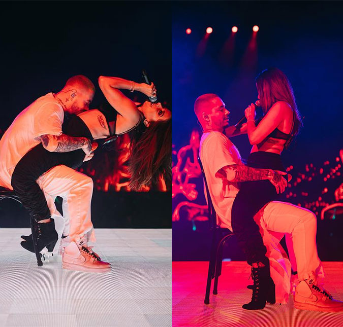 Anitta sensualiza ao sentar no colo de J Balvin em apresentação, confira vídeo e fotos!
