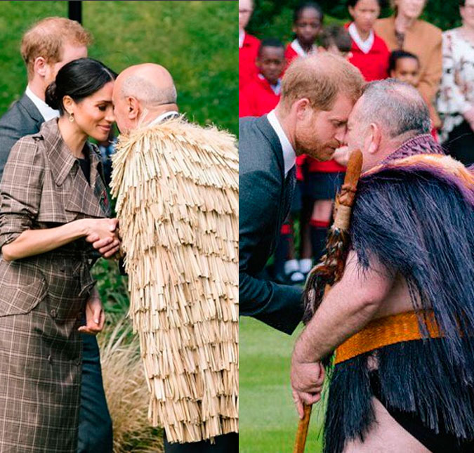 Meghan Markle e príncipe Harry recebem <i>beijo de esquimó</i> durante viagem na Nova Zelândia