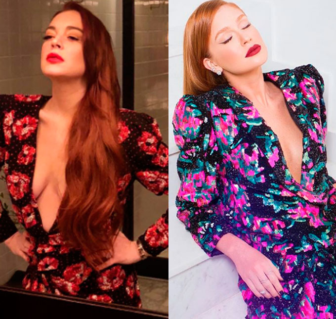 Lindsay Lohan usa vestido semelhante ao de Marina Ruy Barbosa, veja!