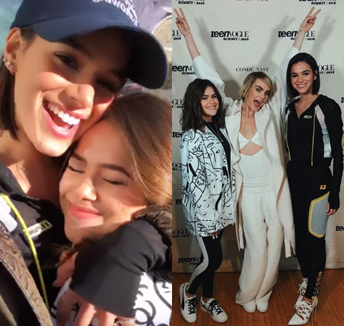 Maisa Silva brinca com Bruna Marquezine ao dizer: <i>- Está me copiando</i>