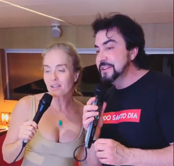 Angélica e Padre Fábio de Melo cantam juntos no karaokê