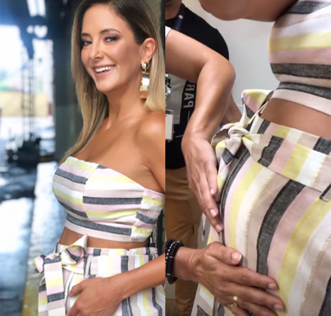 Ticiane Pinheiro celebra barriguinha saliente e brinca: <i>- Não tenho mais roupa!</i>