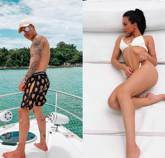Reataram? Flávia Pavanelli e Kevinho curtem passeio de lancha em Florianópolis