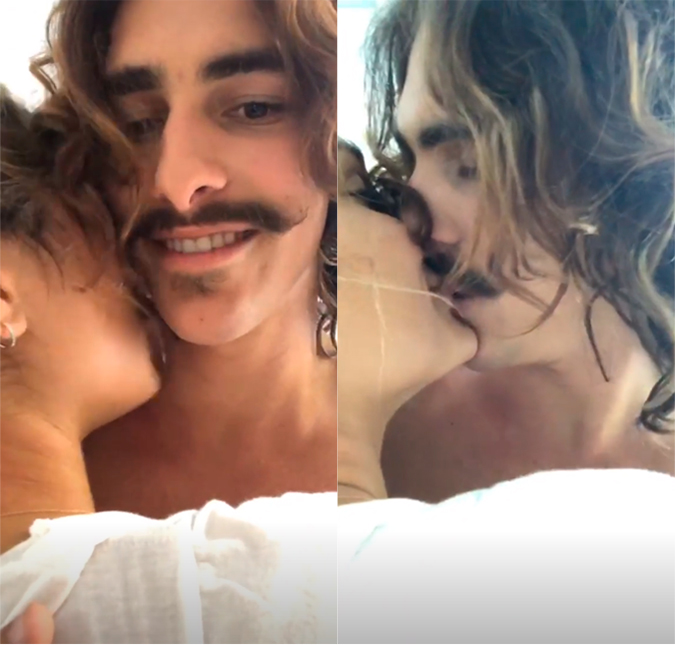 Bruno Montaleone posta vídeo trocando carinhos com Sasha Meneghel e ganha beijo