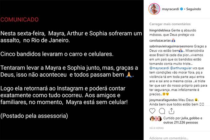 Mayra Cardi e a filha Sophia sofrem tentativa de sequestro, diz assessoria