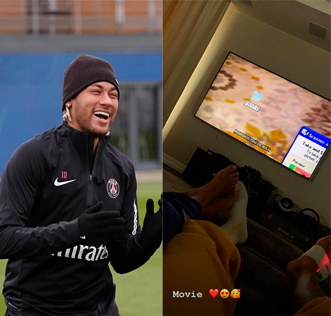 Neymar assiste filme deitado na cama com mulher misteriosa, confira o clique!