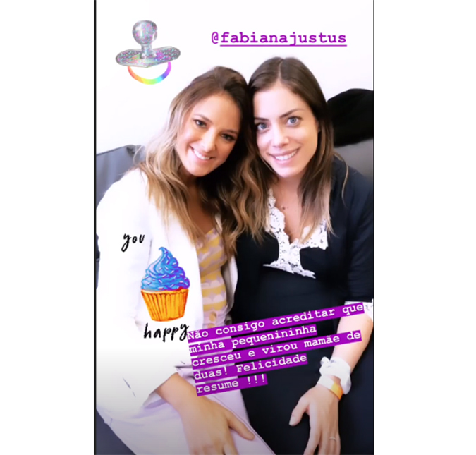 Ticiane Pinheiro visita Fabiana Justus na maternidade: <i>Felicidade resume!</i>