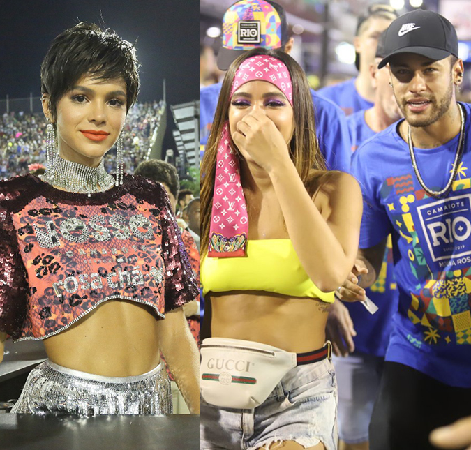 Acompanhado de Anitta, Neymar evita contato com Bruna Marquezine em camarote na Sapucaí